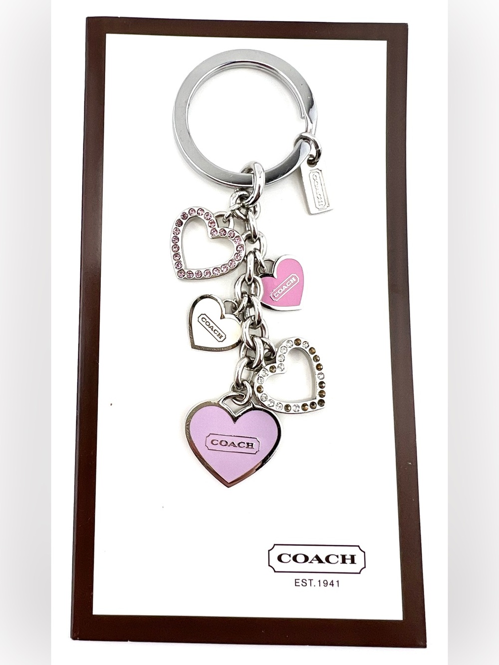 COACH Purple Heart Charm Keychain with Swarovski Crystal Hearts Y2K Vintage